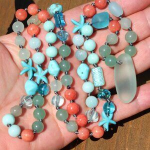 Handcrafted Sea Glass and Nautical Charm Necklace